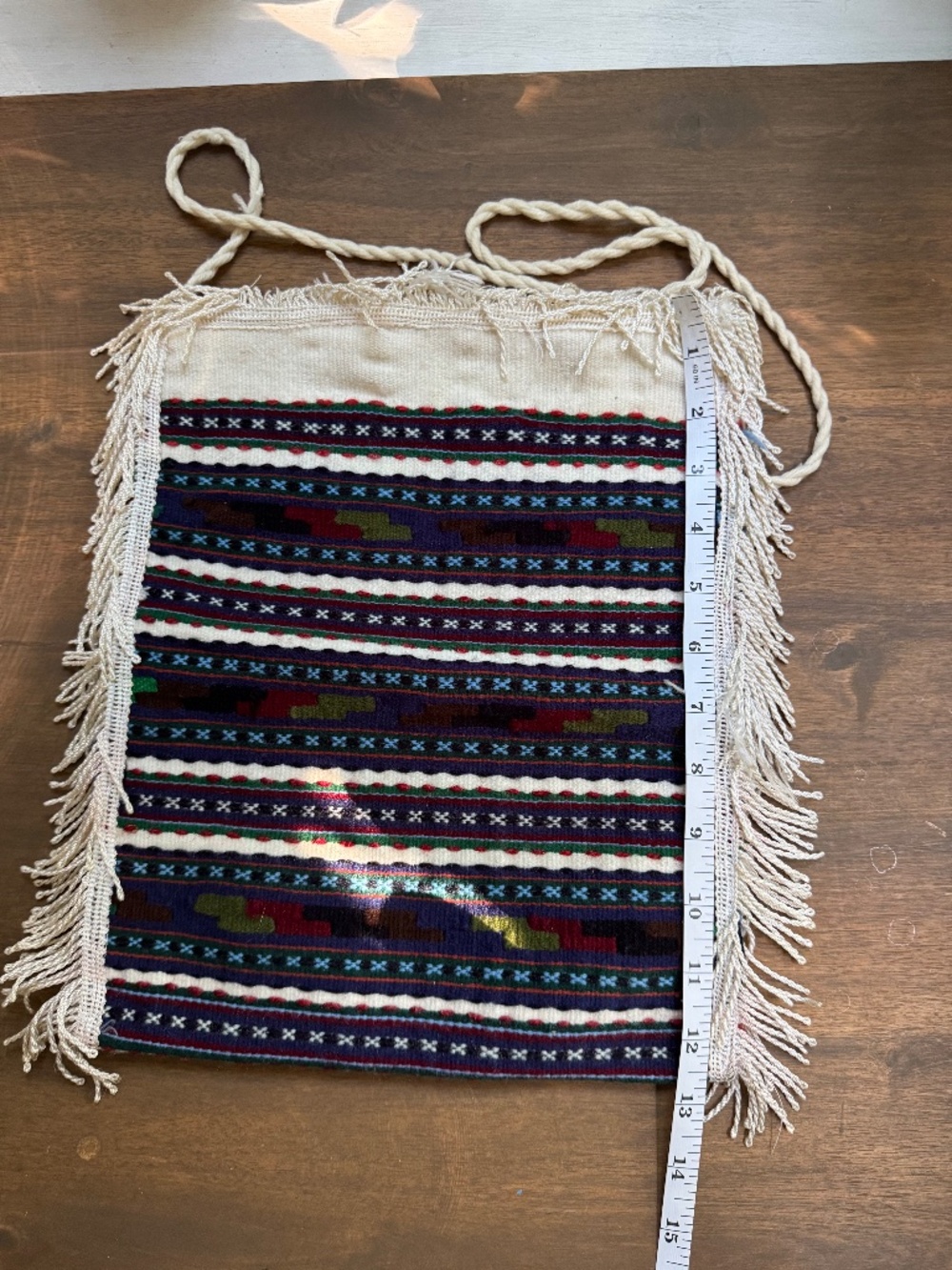 Vintage Yugoslav Balkan Woven Fringe Shoulder Bag Folk Art Textile